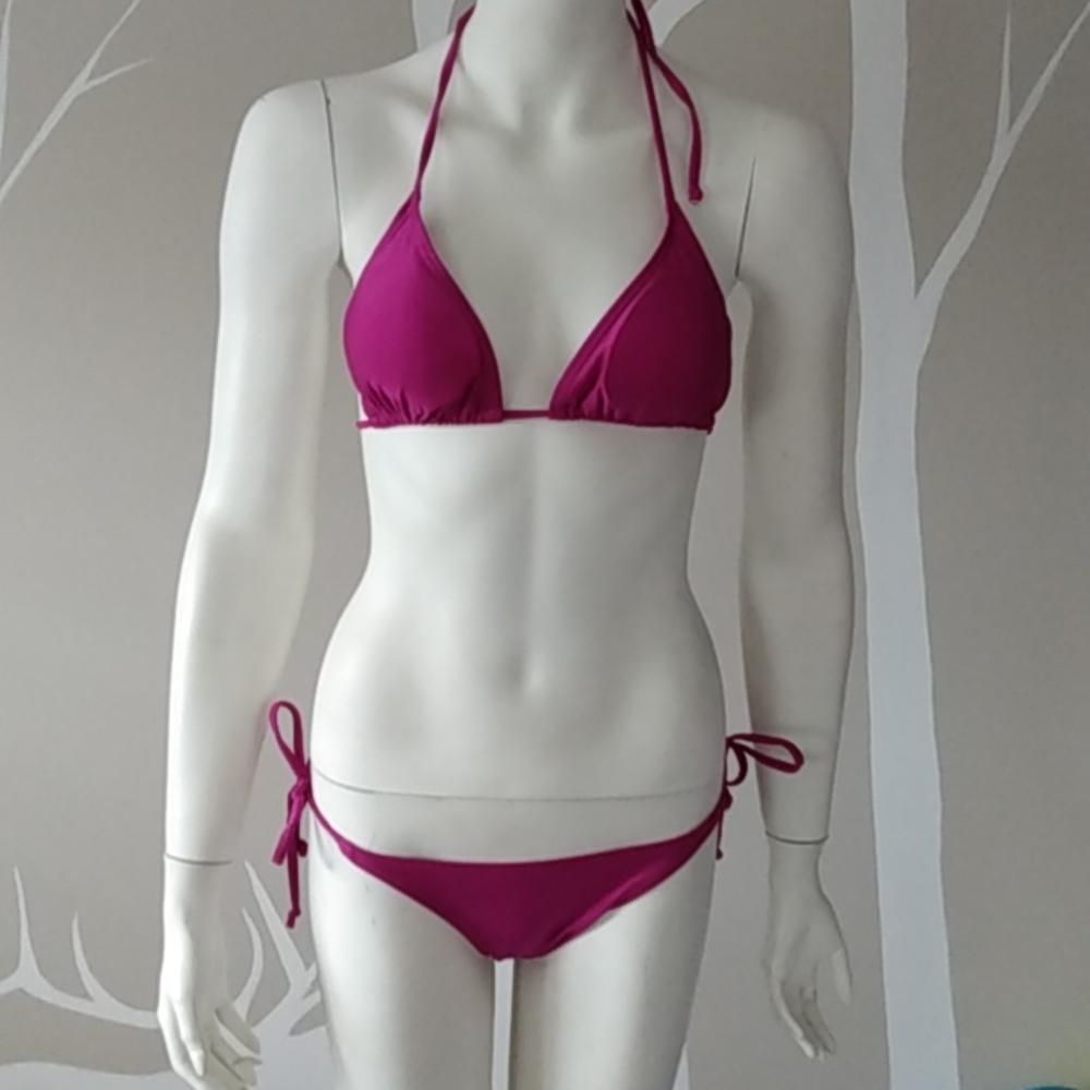 Magenta Triangle String Bikini Top & Tie-Side Bottoms